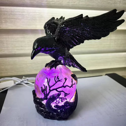 Creative Gothic Raven LED Lamp Sculpture Purple Glow Sphere Mysterious Decor for Dark Art Unique Desk Night Light Ornament