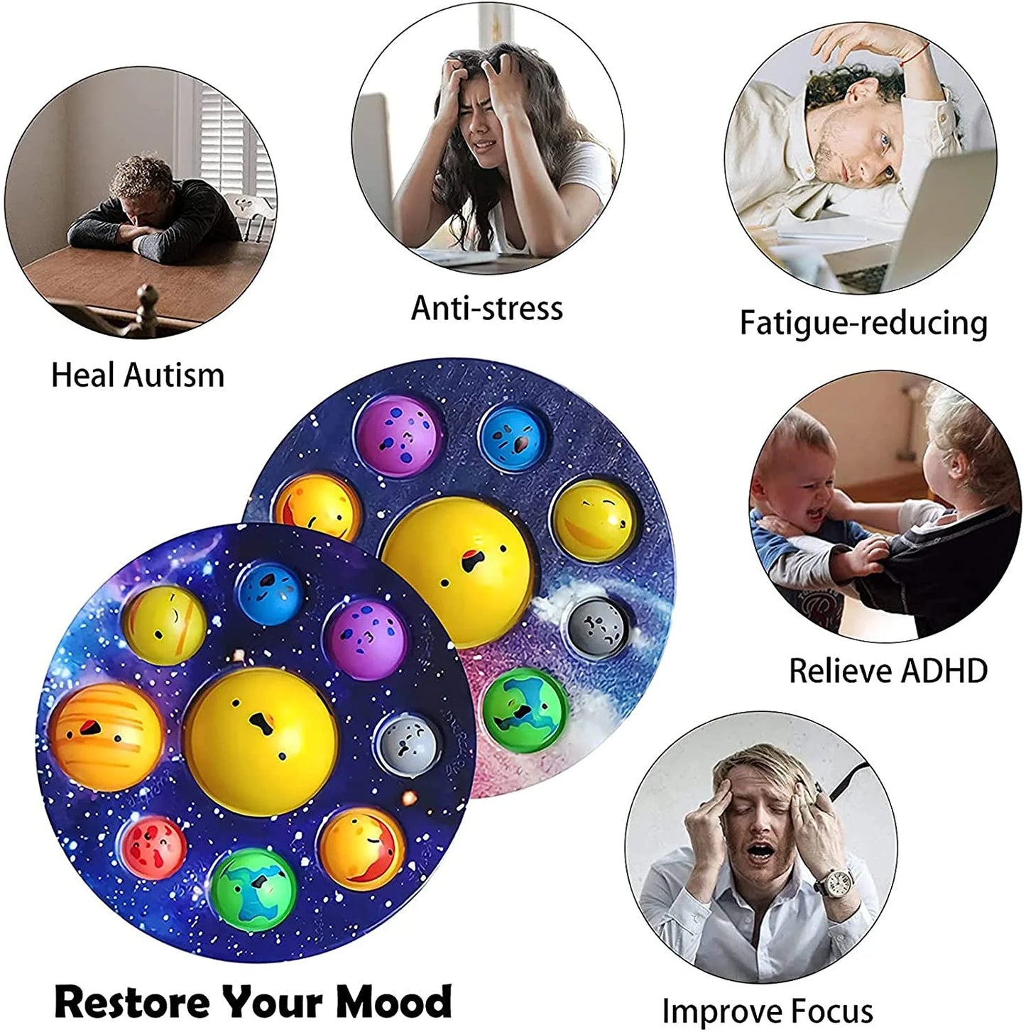 Eight Planet Push Bubble Fidget Toys Adult Stress Relief Squeeze Toy Antistress Popit Soft Squishy Kids Toys Gifts