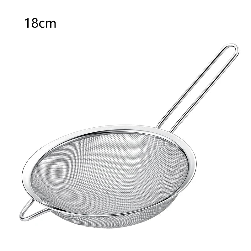 1-4 Peças de Peneira de Malha Fina em Aço Inoxidável – Peneirador de Farinha com Cabo para Confeitaria e Cozinha