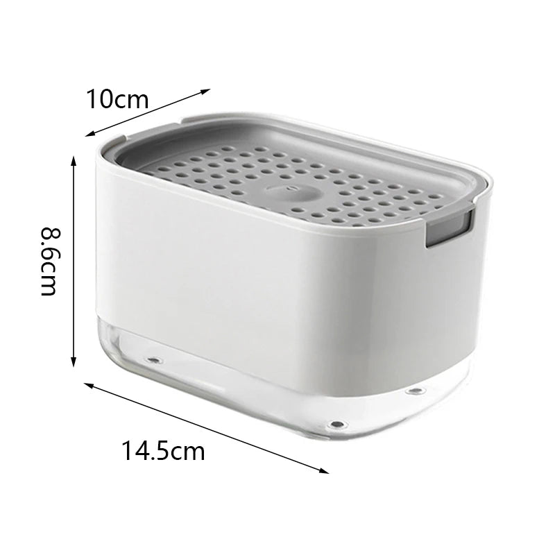 Dispenser de Sabonete com Pressão e Suporte para Esponja – Recipiente Automático para Detergente Líquido e Espuma de Cozinha e Banheiro