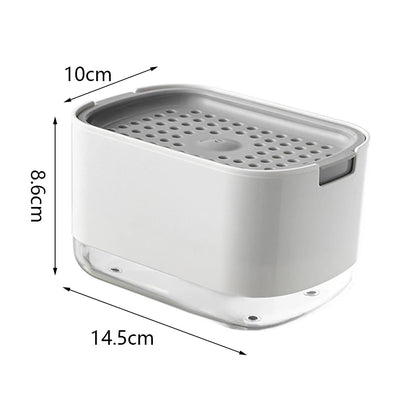 Dispenser de Sabonete com Pressão e Suporte para Esponja – Recipiente Automático para Detergente Líquido e Espuma de Cozinha e Banheiro