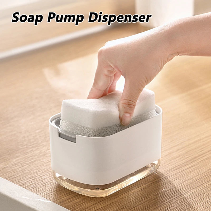 Dispenser de Sabonete com Pressão e Suporte para Esponja – Recipiente Automático para Detergente Líquido e Espuma de Cozinha e Banheiro
