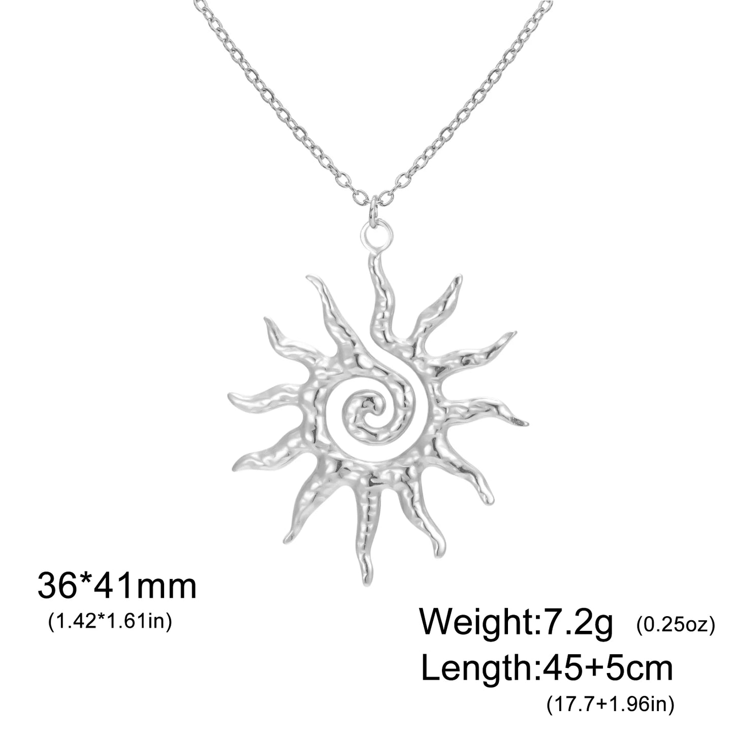 Colar Lucktune Vintage Chic com Pingente de Sol – Colar Espiral Sobrenatural em Aço Inoxidável para Mulheres