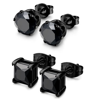 1-2 Pares de Brincos de Pino em Aço Inoxidável 316L Hipoalergênico com Zircônia CZ – Modelo Quadrado e Redondo Unissex (3-8 mm)