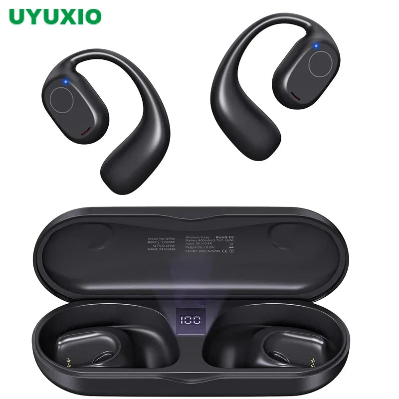 Fone Open Ear UYUXIO Bluetooth 6.0 Esportivo com Display e 40h de Bateria