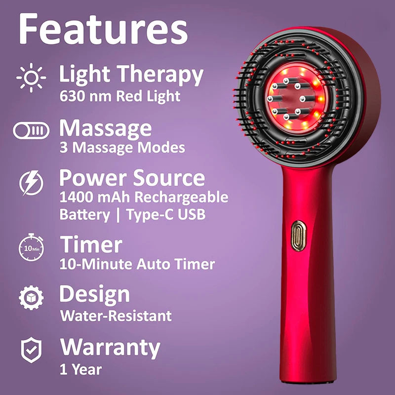 Pente Massageador de Couro Cabeludo com Luz Vermelha XMSJ