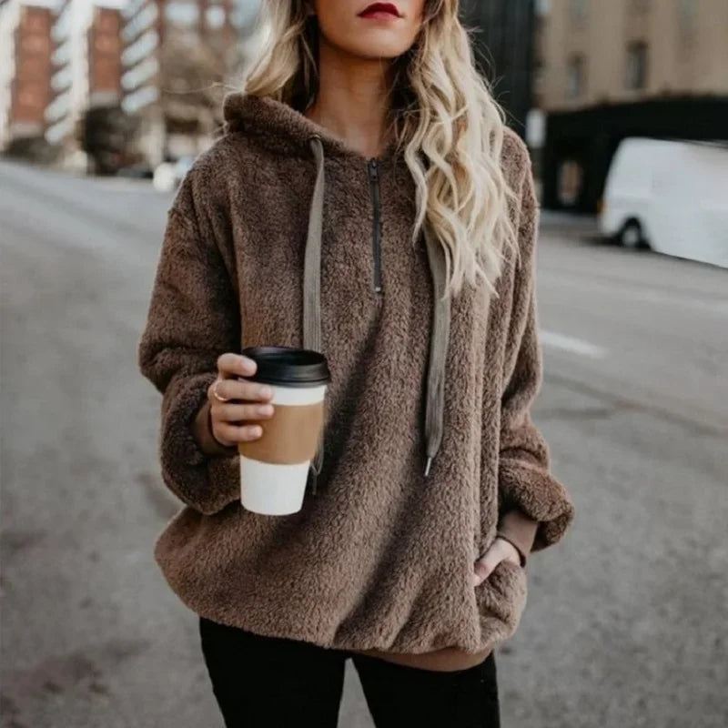 Suéter Feminino de Manga Longa com Capuz – Casaco Monocromático Fashion para Looks Modernos e Elegantes