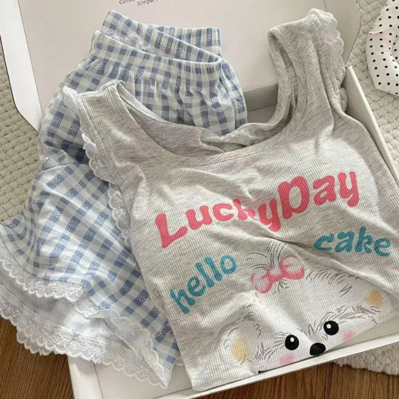 Pijama Feminino de Verão com Bojo – Conjunto de Regata e Shorts com Estampa de Cartoon, Confortável e Charmoso para Dormir e Relaxar