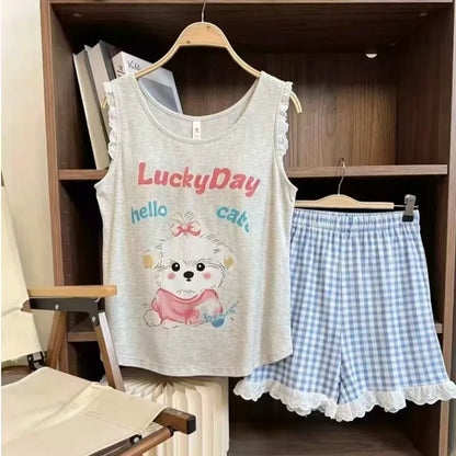 Pijama Feminino de Verão com Bojo – Conjunto de Regata e Shorts com Estampa de Cartoon, Confortável e Charmoso para Dormir e Relaxar