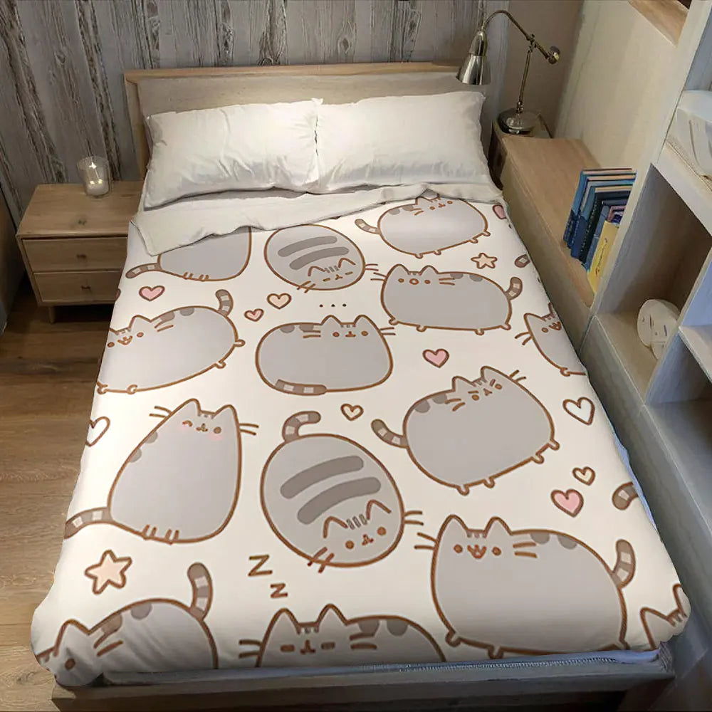 Cobertor Flanelado Fofo de Gato Pusheen – Manta Macia e Aconchegante para Sofá e Decoração