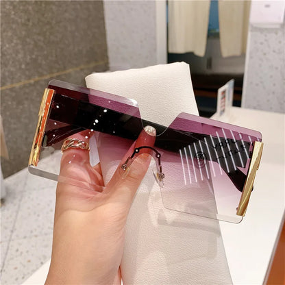 Óculos de Sol Feminino Oversized Sem Armação – Modelo Fashion Retrô com Lentes Degradê e Proteção UV
