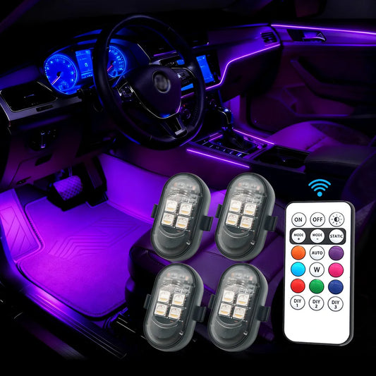 Kit de Luz LED RGB Recarregável para Carro e Moto com Controle Remoto – Lâmpada Decorativa de Atmosfera
