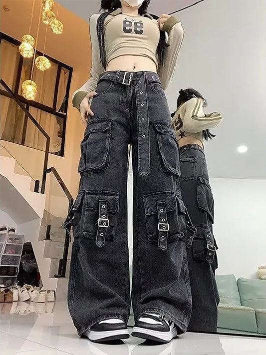 Calça Jeans Feminina Retrô Americana – Modelo Reta e Pantalona de Cintura Casual, Estilo Streetwear Fashion e Moderno