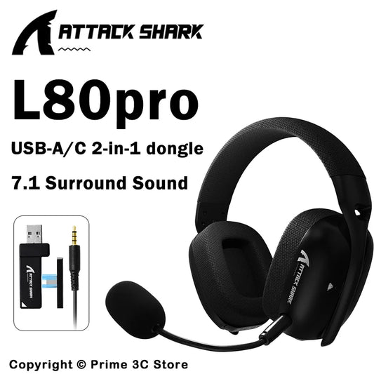 Headset Gamer ATTACK SHARK L80PRO Sem Fio 2.4G/Bluetooth para PC, PS5, Switch e Xbox