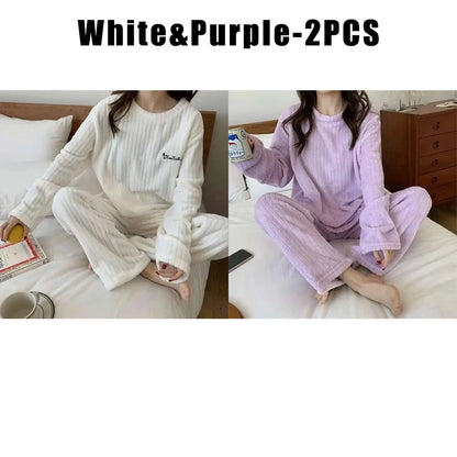 Pijama Feminino de Flanela Plush – Conjunto Térmico em Fleece Coral, Super Quentinho e Confortável para o Inverno