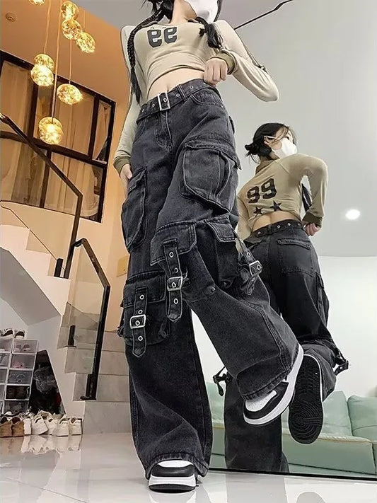 Calça Jeans Feminina Retrô Americana – Modelo Reta e Pantalona de Cintura Casual, Estilo Streetwear Fashion e Moderno