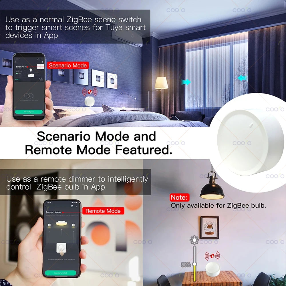 Interruptor Inteligente ZigBee Tuya com Botão Giratório para Automação Residencial