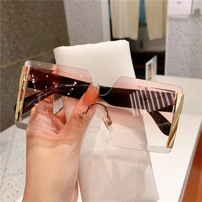 Óculos de Sol Feminino Oversized Sem Armação – Modelo Fashion Retrô com Lentes Degradê e Proteção UV