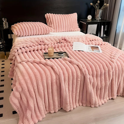 Manta Flanelada Grossa com Listras Largas – Cobertor Multifuncional para Cama, Sofá e Cochilo
