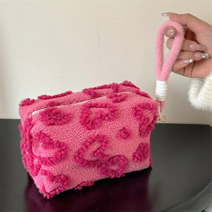 Necessaire de Pelúcia com Alça, Bolsa Organizadora de Cosméticos e Acessórios