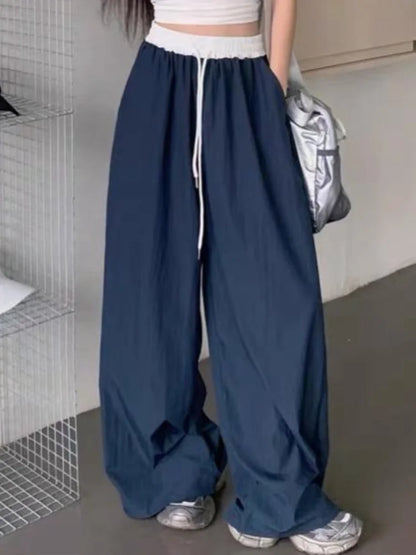 Calça Feminina Cargo Y2K Preta com Listras – Modelo Wide Leg Baggy, Estilo Coreano Streetwear Harajuku e Hip Hop Oversized