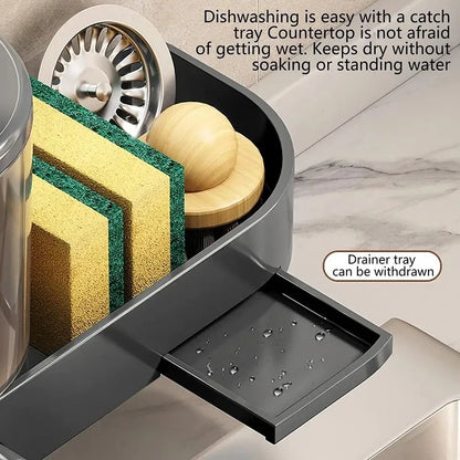 Dispenser de Sabonete de Parede com Suporte para Esponja e Bandeja de Drenagem – Recipiente para Detergente Líquido à Prova d’Água