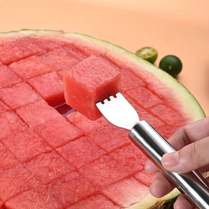 Cortador de Melancia 2 em 1 de Aço Inoxidável com Garfo Duplo