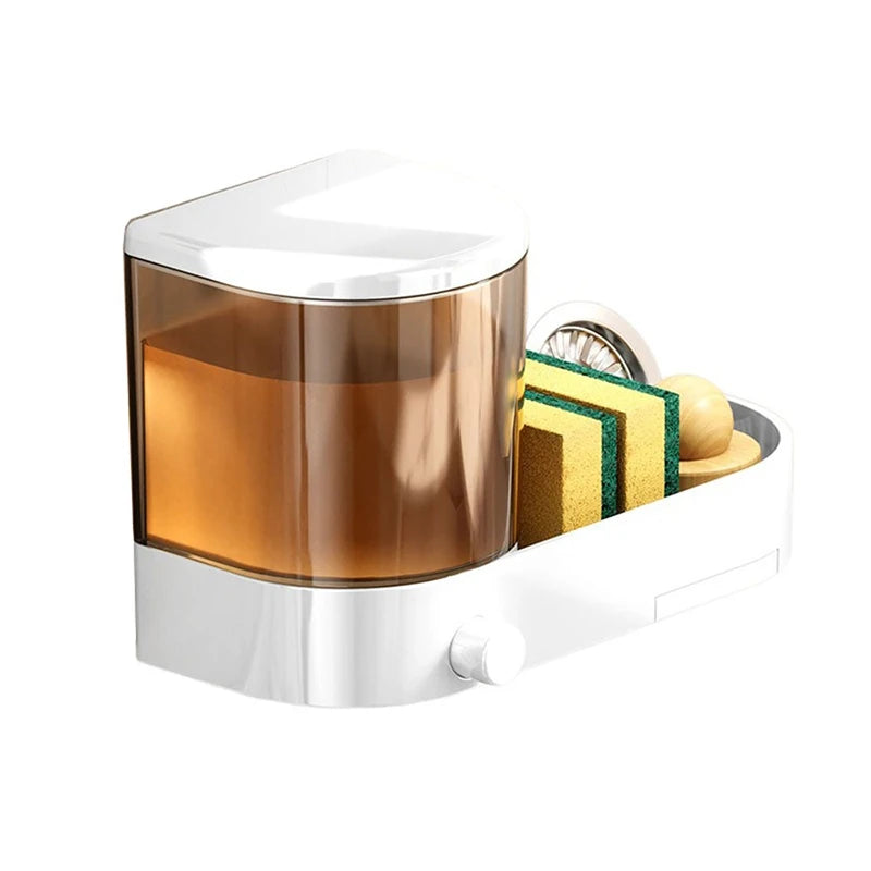 Dispenser de Sabonete de Parede com Suporte para Esponja e Bandeja de Drenagem – Recipiente para Detergente Líquido à Prova d’Água