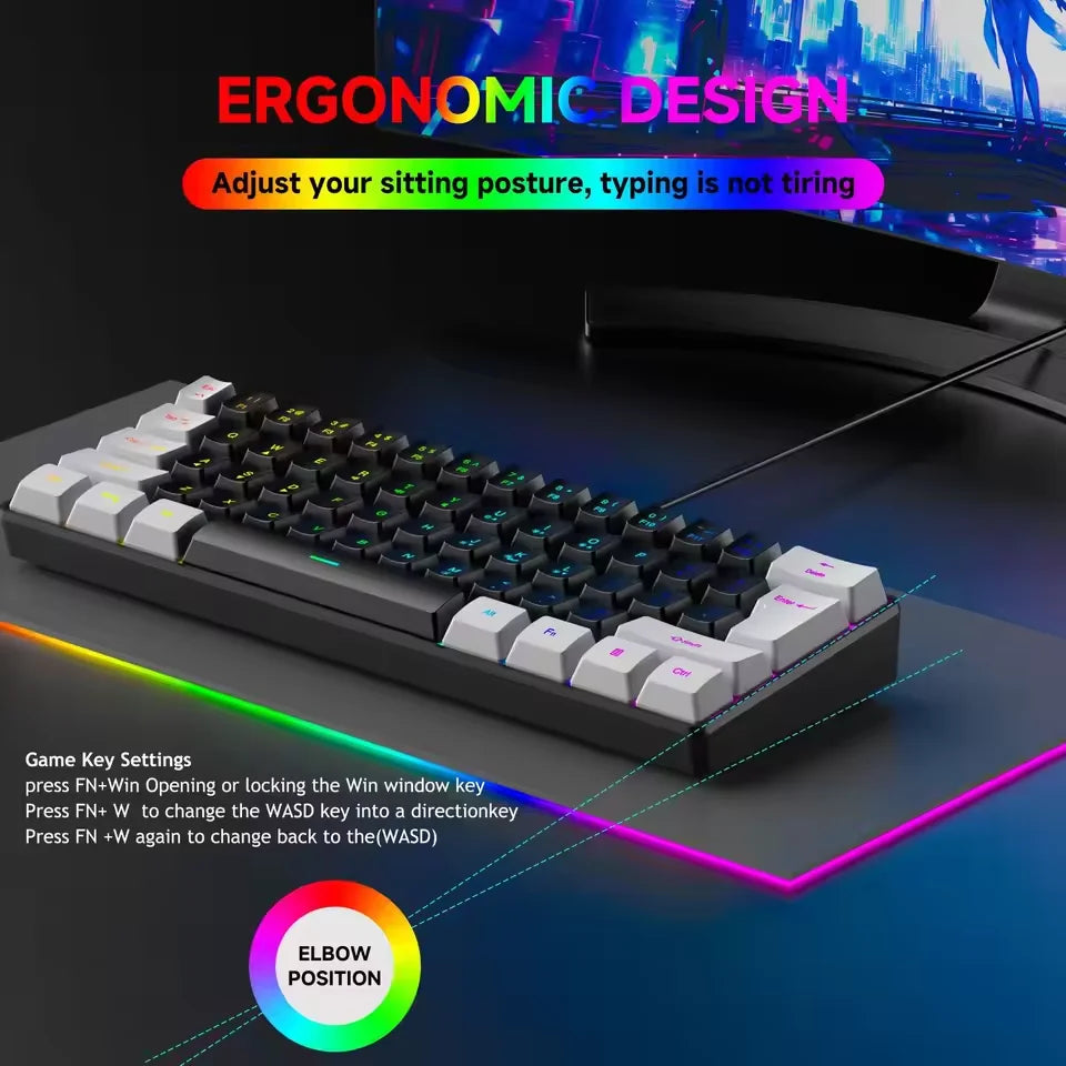 Teclado Mecânico Mini K61 RGB 61 Teclas com Fio