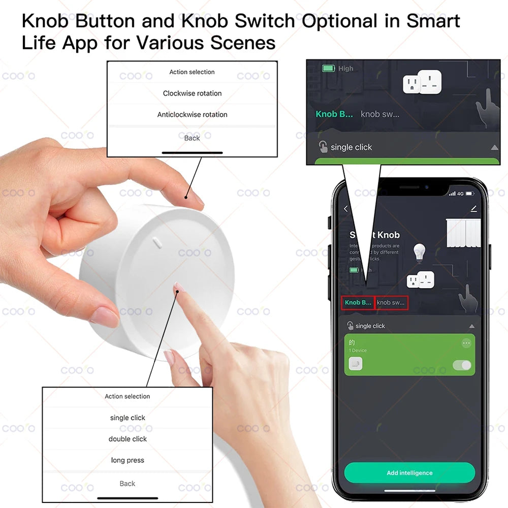 Interruptor Inteligente ZigBee Tuya com Botão Giratório para Automação Residencial