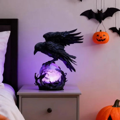 Creative Gothic Raven LED Lamp Sculpture Purple Glow Sphere Mysterious Decor for Dark Art Unique Desk Night Light Ornament