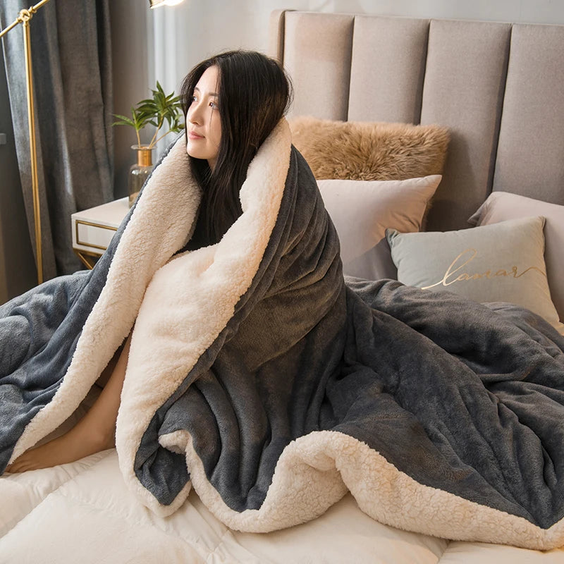Manta de Lã Quente para Inverno – Cobertor Dupla Face para Cama de Casal, Acampamento e Decoração