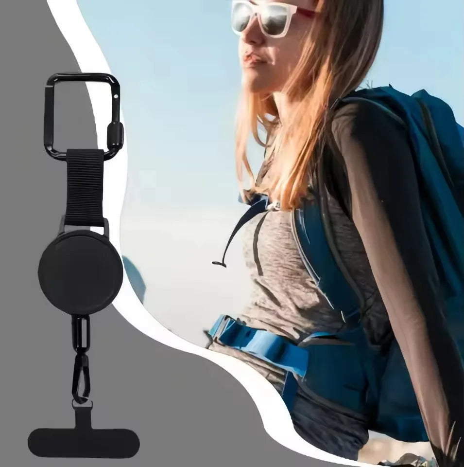 Cordão Retrátil Antifurto para Celular com Mosquetão Anti Queda