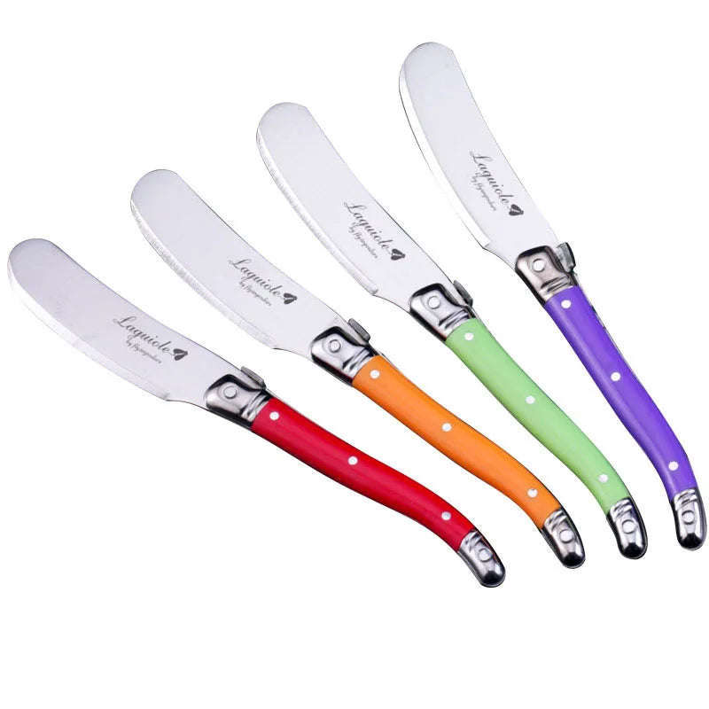Conjunto com 4 Facas Laguiole para Manteiga e Queijo – Espalhadores em Aço Inoxidável com Cabo Colorido para Restaurante e Casa (6,25")