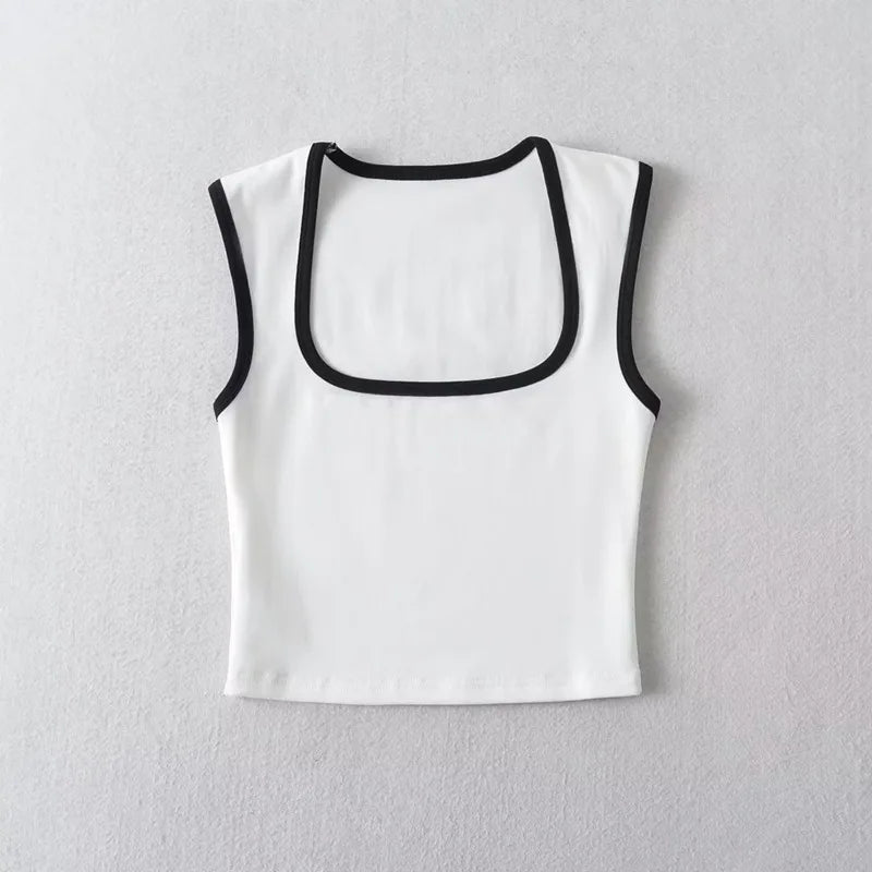 Top Feminino Y2K Streetwear – Regata Slim Cropped com Gola Quadrada e Design Casual Fashion