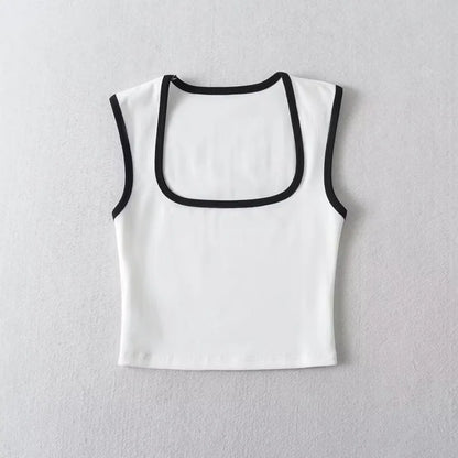 Top Feminino Y2K Streetwear – Regata Slim Cropped com Gola Quadrada e Design Casual Fashion
