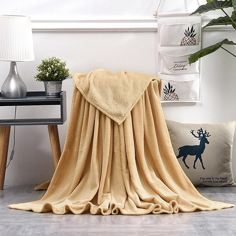 Cobertor Macio e Quente de Veludo Coral para Cama e Sofá – Manta de Inverno Decorativa
