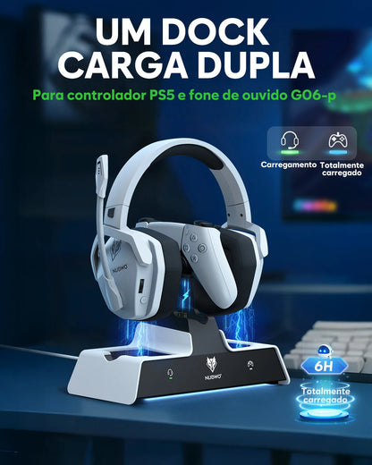 Headset Gamer NUBWO G06 Sem Fio com Base de Carregamento