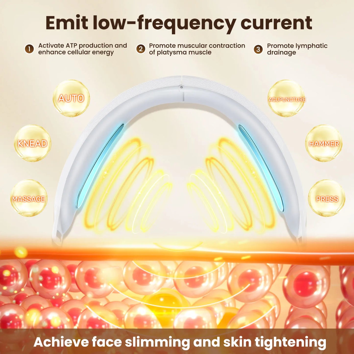 Massageador Facial EMS V-Face com 6 Modos e 8 Níveis para Lifting