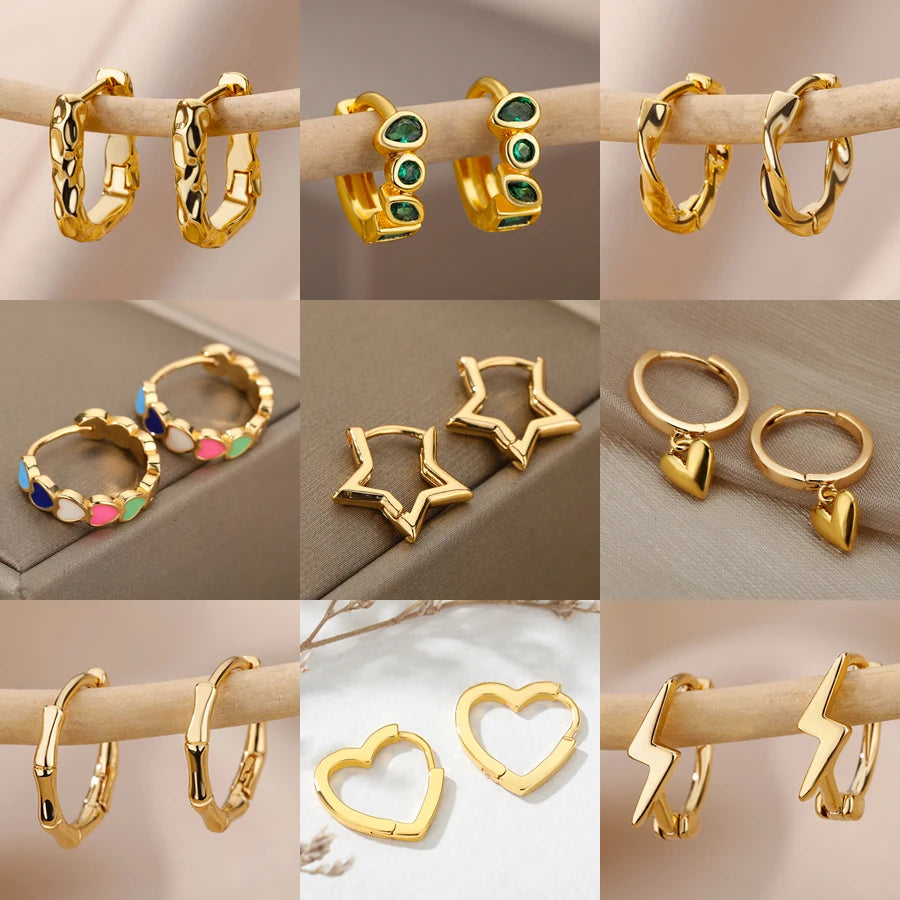 Brincos Luxuosos de Estrela para Mulheres – Argolas Minimalistas em Aço Inoxidável, Joias Y2K 2025