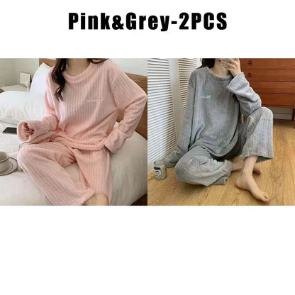 Pijama Feminino de Flanela Plush – Conjunto Térmico em Fleece Coral, Super Quentinho e Confortável para o Inverno