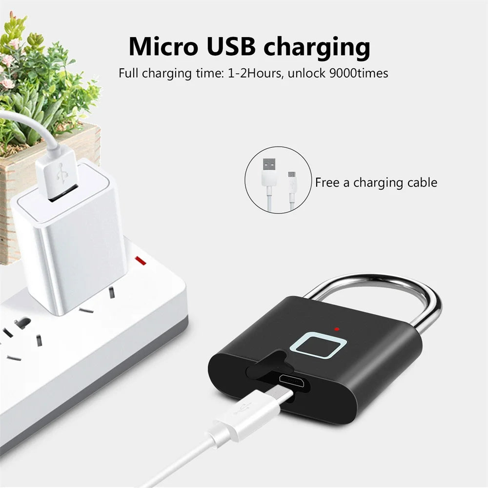 Cadeado Biométrico KERUI com Impressão Digital, USB, À Prova D’água e Antifurto