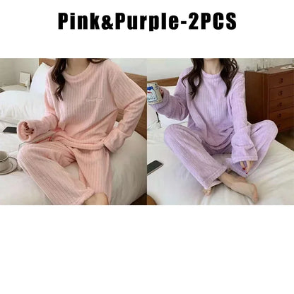Pijama Feminino de Flanela Plush – Conjunto Térmico em Fleece Coral, Super Quentinho e Confortável para o Inverno