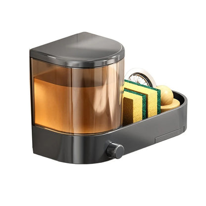 Dispenser de Sabonete de Parede com Suporte para Esponja e Bandeja de Drenagem – Recipiente para Detergente Líquido à Prova d’Água