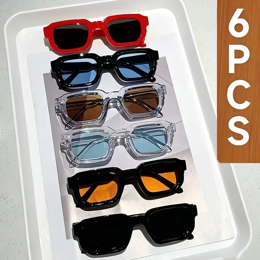 Kit com 6 Óculos de Sol Femininos Vintage – Modelo Retangular Retrô Fashion com Design de Luxo Unissex