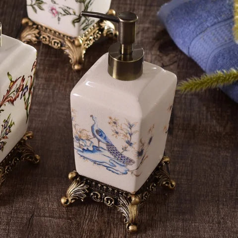 Frasco Cerâmico Chinês Vintage para Loção, Shampoo e Sabonete Líquido – Dispenser Decorativo para Banheiro
