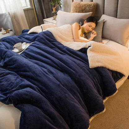 Manta de Lã Quente para Inverno – Cobertor Dupla Face para Cama de Casal, Acampamento e Decoração