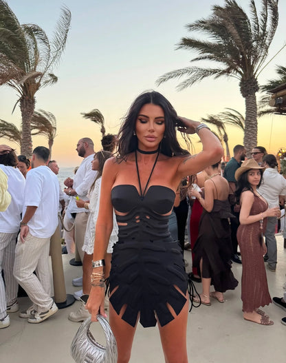 2026 New Arrival Chic Black Structured Swimsuit Deep V-Neck Cut-Out Design Perfect for Beach Wear Pool Parties Summer Beachwear
