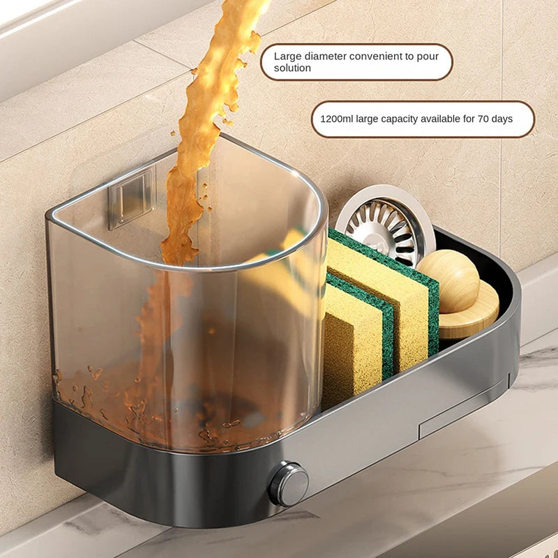 Dispenser de Sabonete de Parede com Suporte para Esponja e Bandeja de Drenagem – Recipiente para Detergente Líquido à Prova d’Água