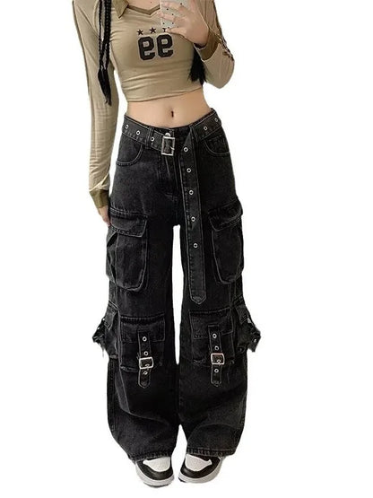 Calça Jeans Feminina Retrô Americana – Modelo Reta e Pantalona de Cintura Casual, Estilo Streetwear Fashion e Moderno
